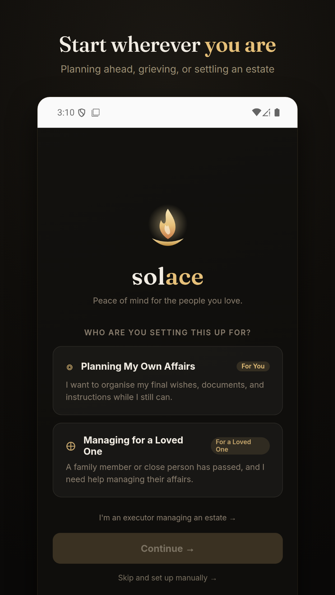Solace onboarding — start wherever you are