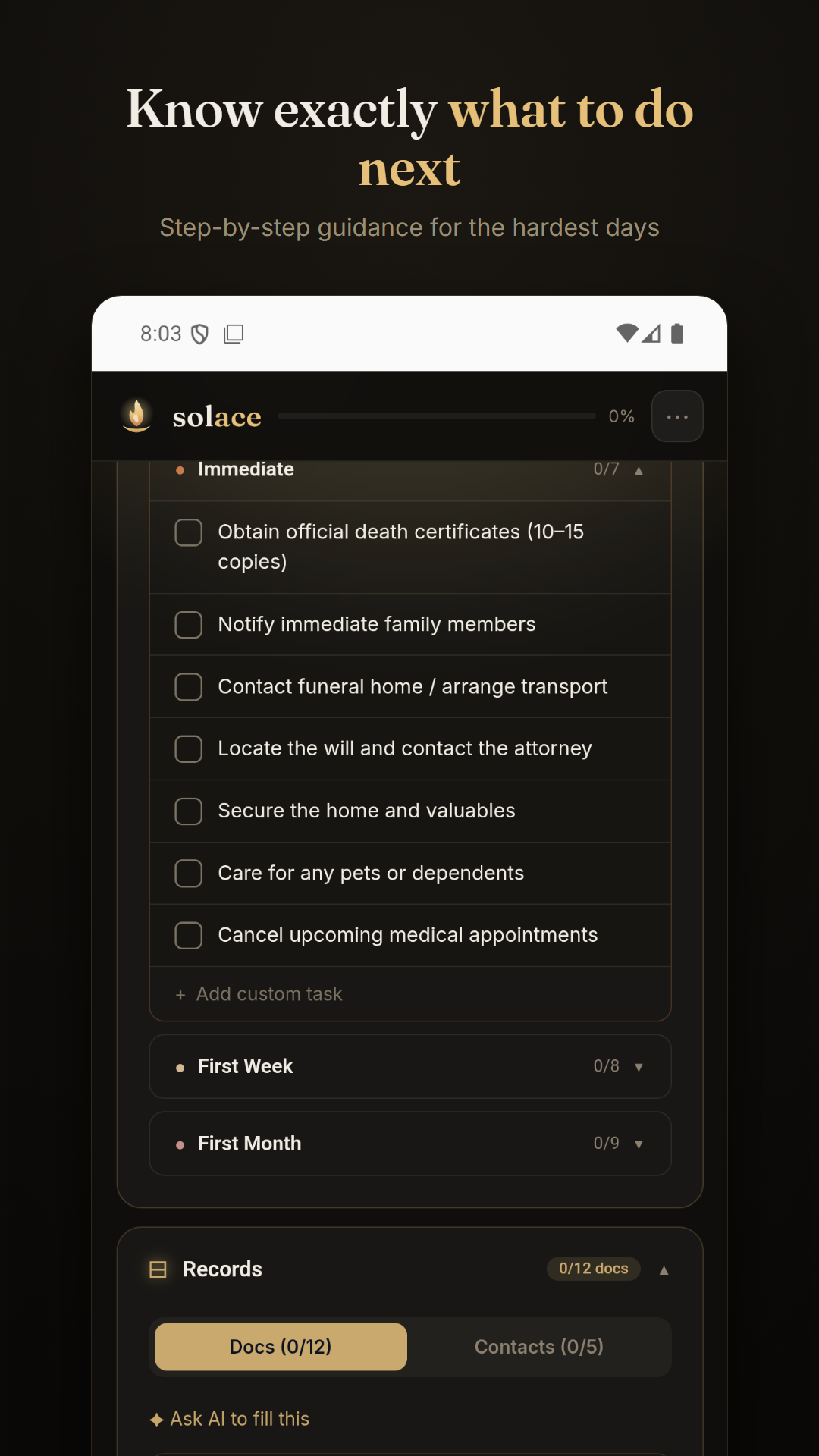 Solace tasks — know exactly what to do next